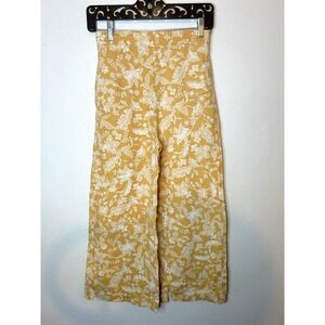 Haver + Blair London Wide Leg Floral Pants XS Yellow Linen Blend Boho Coastal